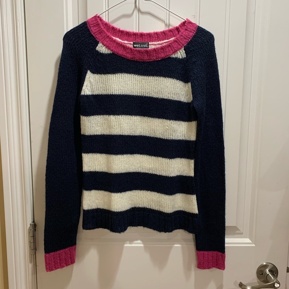 Pink Navy White Striped Sweater